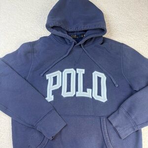 Ralph Lauren Polo Navy Blue Hoodie with Light Blue Lettering